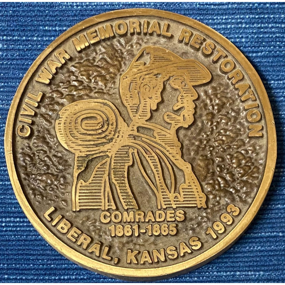 Vintage Civil War Memorial Restoration 1993 Brass 4" Liberal Kansas Paperweight